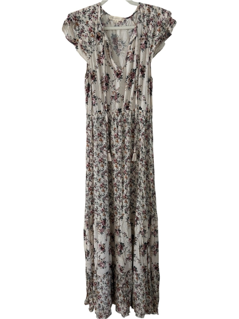 Love Stitch Floral Tassel Maxi Dress – Boho Flutter Sleeve size medium bohemian